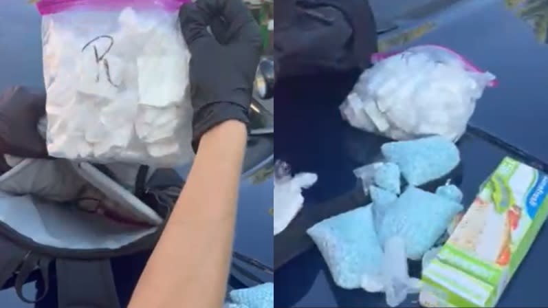 A backpack with drugs was seized during a bust near the Safeway at SW 10th and Jefferson in downtown Portland, February 10, 2024 (KOIN)
