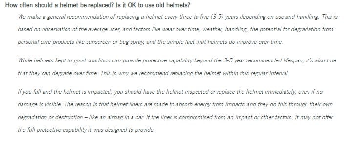 Giro官方建議3-5年就要更換安全帽