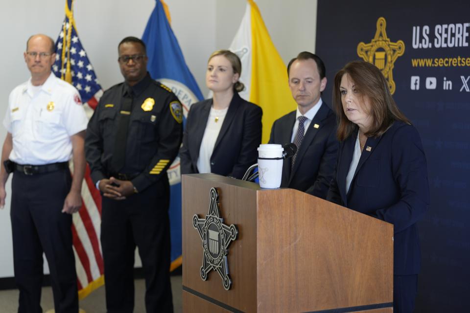 U.S. Secret Service Director Kimberly Cheatle speaks during a Republican National Convention security news conference Thursday, June 6, 2024, in Milwaukee. (AP Photo/Morry Gash)