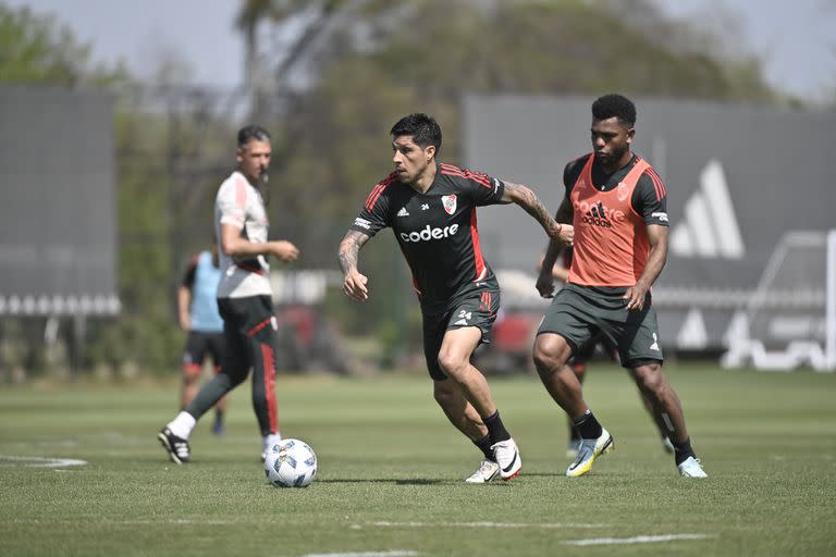 Enzo Pérez y Miguel Ángel Borja, dos de las piezas de River para ir a Santa Fe para quebrar una racha negativa ante Colón