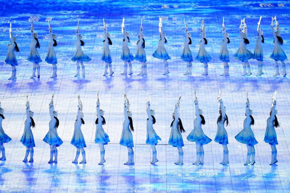 Dancers perform during the opening ceremony of the 2022 Winter Olympics, Friday, Feb. 4, 2022, in Beijing. (AP Photo/Matt Slocum)
