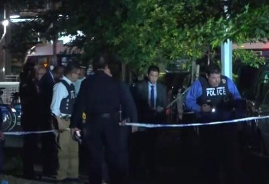 Police at scene of fatal shooting of woman pushing baby in stroller in Manhattan on night of June 29, 2022. / Credit: CBS New York