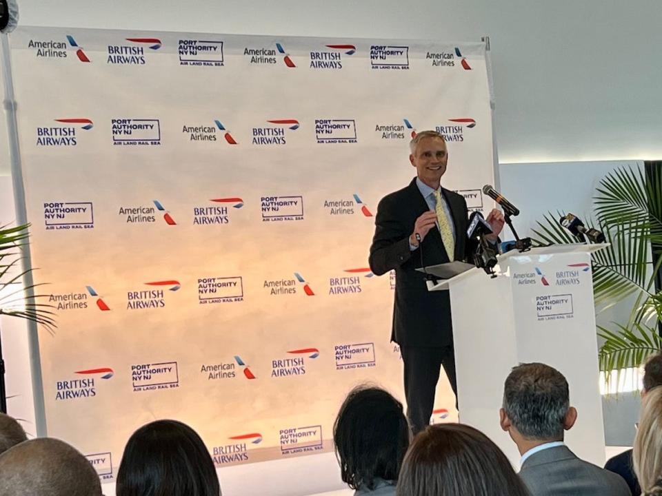 Robert Isom speaking at Tuesday's press conference at JFK's Terminal 8.