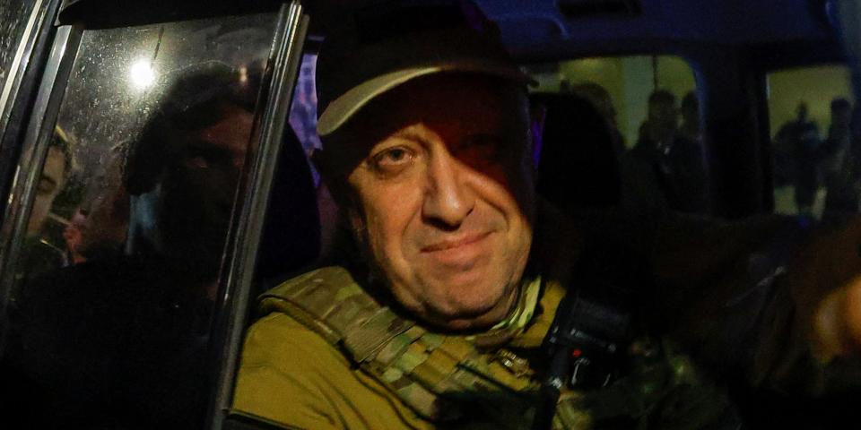 FILE PHOTO: Wagner mercenary chief Yevgeny Prigozhin leaves the headquarters of the Southern Military District amid the group's pullout from the city of Rostov-on-Don, Russia, June 24, 2023.