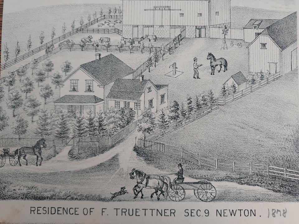 Drawing of the residence of Frank Truettner in Section 9 in Newton, 1878.