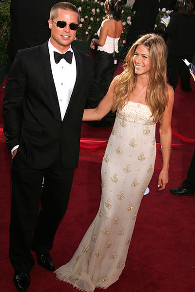 <p>What a difference five years makes! Brad and Jen look infinitely more coiffed at the 2004 Emmy Awards. Sadly, their marriage ended not long after.</p>