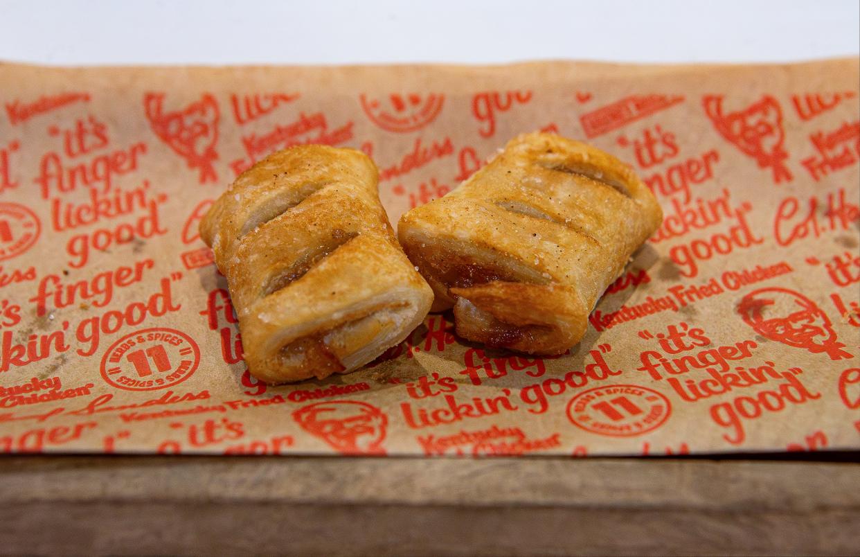 KFC’s new dessert — Apple Pie Popper - was served warm during a media event at the KFC headquarters test kitchen at the Yum! Brands headquarters in Louisville, Kentucky. March 27, 2024.