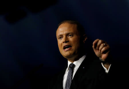 FILE PHOTO: Prime Minister and Labour Party leader Joseph Muscat addresses the party's general conference called to confirm its electoral manifesto in St Julian's, Malta, May 19, 2017. REUTERS/Darrin Zammit Lupi/File Photo