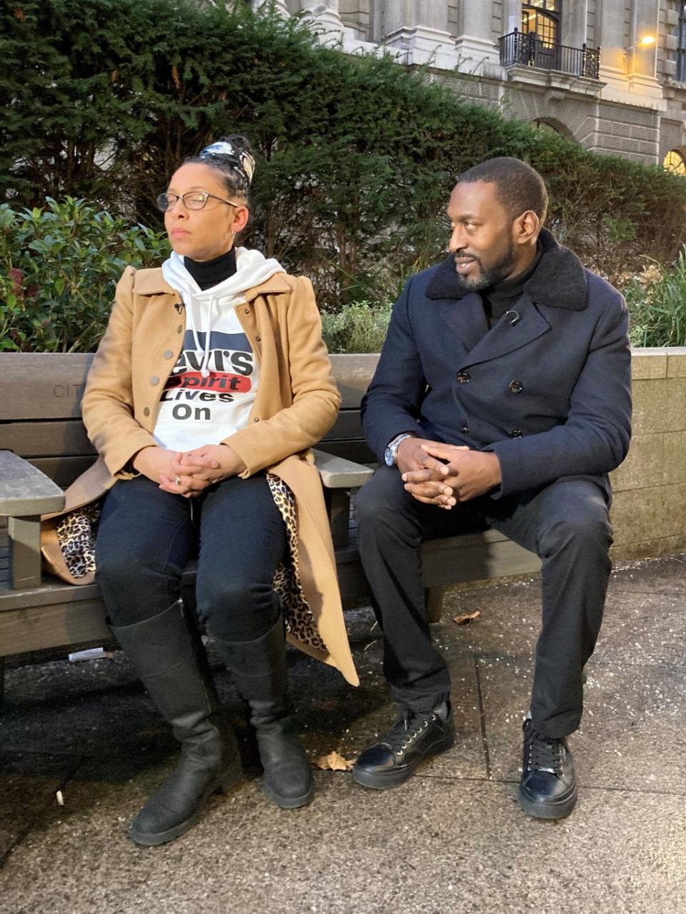 Bonnie Ernest-Blake, mother of teenage murder victim Levi Ernest-Morrison, outside the Old Bailey with her husband Christopher Blake (Emily Pennink/PA) (PA Wire)