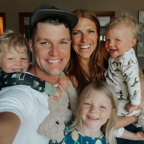 <p>audrey roloff/ Instagram</p> Jeremy and Audrey Roloff pose with their three kids.