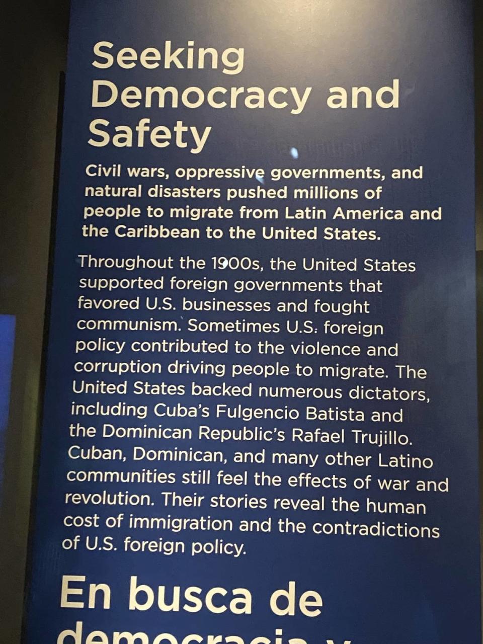 The ¡Presente!: A Latino History of the United States gallery in Washington includes information about U.S. intervention in Latin America, including the government’s support for brutal authoritarian regimes.