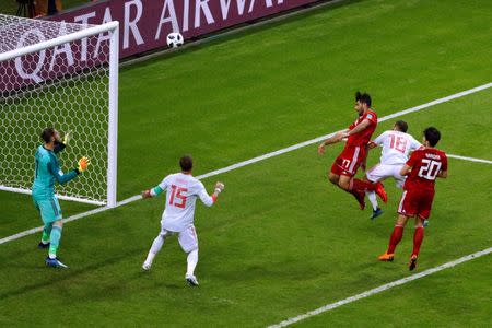 Soccer Football - World Cup - Group B - Iran vs Spain - Kazan Arena, Kazan, Russia - June 20, 2018 Iran's Mehdi Taremi misses a chance to score REUTERS/John Sibley