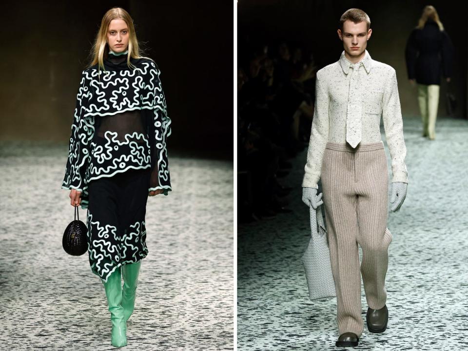 Models walk the Bottega Veneta runway during Milan Fashion Week.