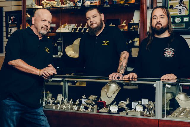 <p>Clarke Tolton/ AE Network</p> "Pawn Stars" Rick and Corey Harrison and Chumlee.