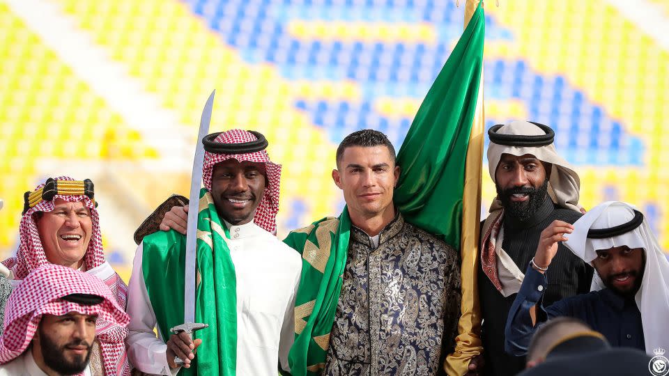 Soccer star Cristiano Ronaldo celebrates Saudi Arabia's Founding Day, wearing local traditional clothes at Al-Nassr Football Club in Riyadh, Saudi Arabia, on Wednesday.  - Al-Nassr FC/Reuters