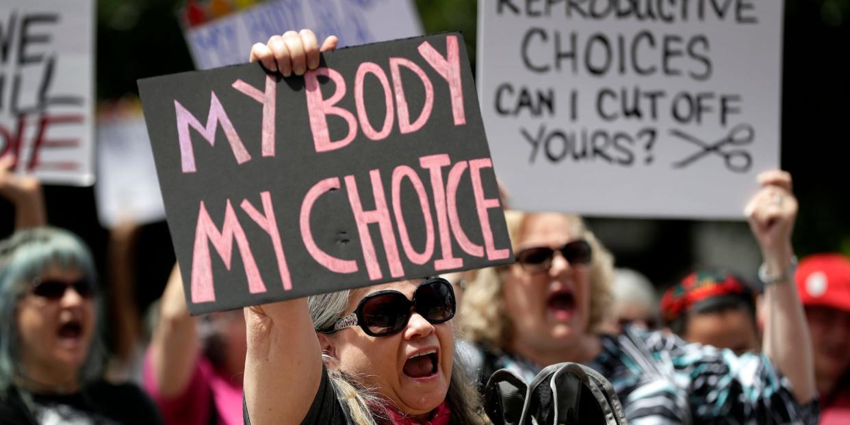 Demonstrators gather to protest abortion restrictions at the Texas State Capitol in Austin on May 21, 2019.