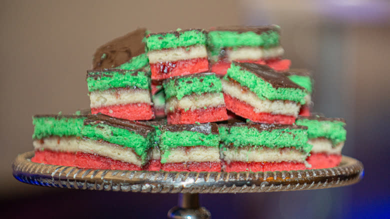 rainbow cakes on platter