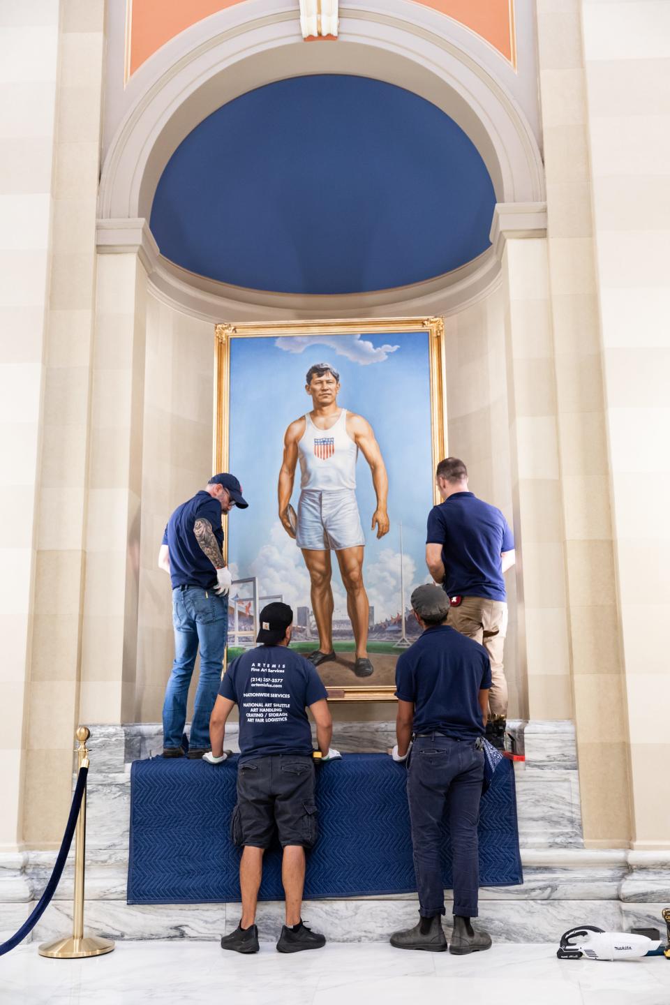 “Jim Thorpe” by Charles Banks Wilson is pictured on the fourth floor of the Oklahoma state Capitol.