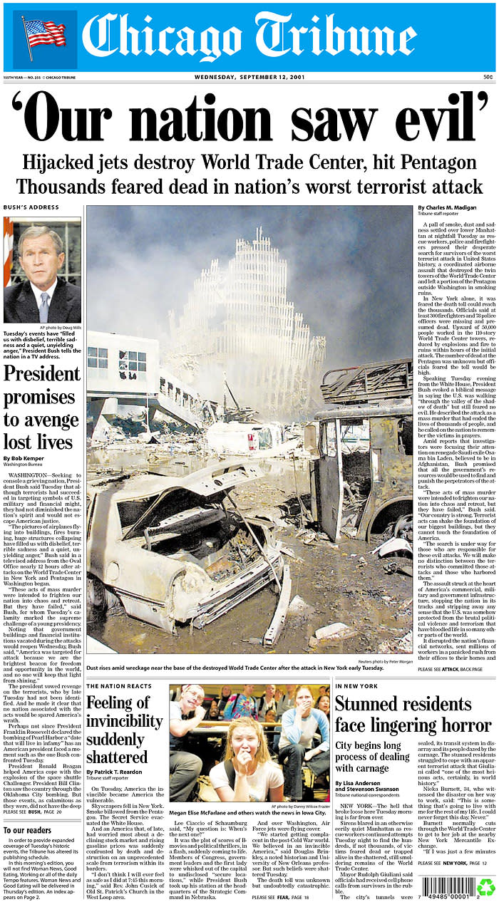 How the 9/11 attacks were reported on front pages around the world