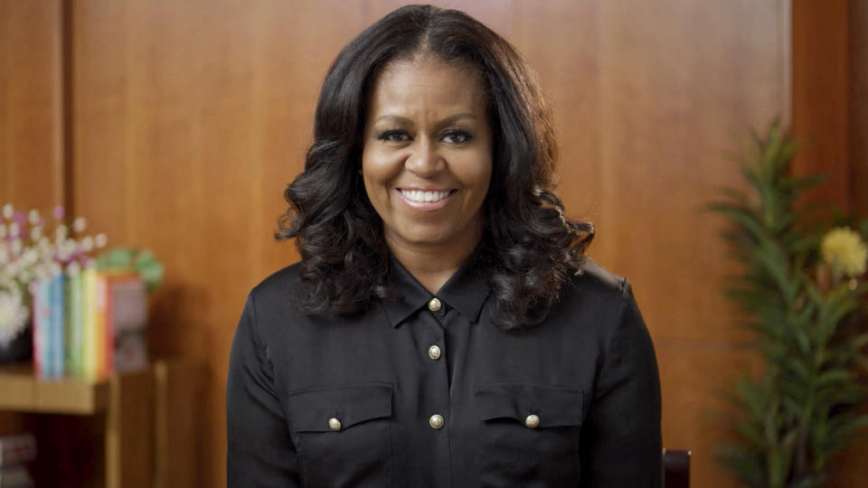 UNSPECIFIED:  2021 BILLBOARD MUSIC AWARDS -- Pictured: In this screengrab released on May 23, Michelle Obama speaks during the 2021 Billboard Music Awards broadcast on May 23, 2021. --  (Photo by NBC/NBCU Photo Bank via Getty Images)