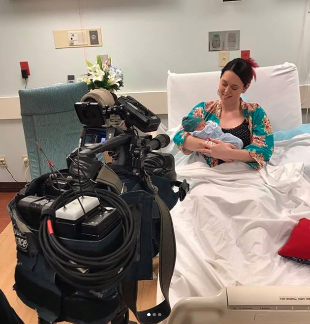 Cassiday, who has documented the birth on her Instagram account, said she went into labour two weeks earlier than expected and while the broadcast wasn’t planned, she’s glad she did it now. Photo: Instagram/Cassiday Proctor