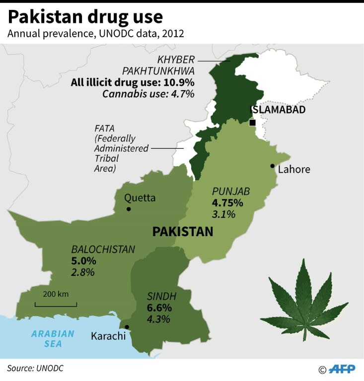 Map showing annual prevalence of drug use in Pakistan