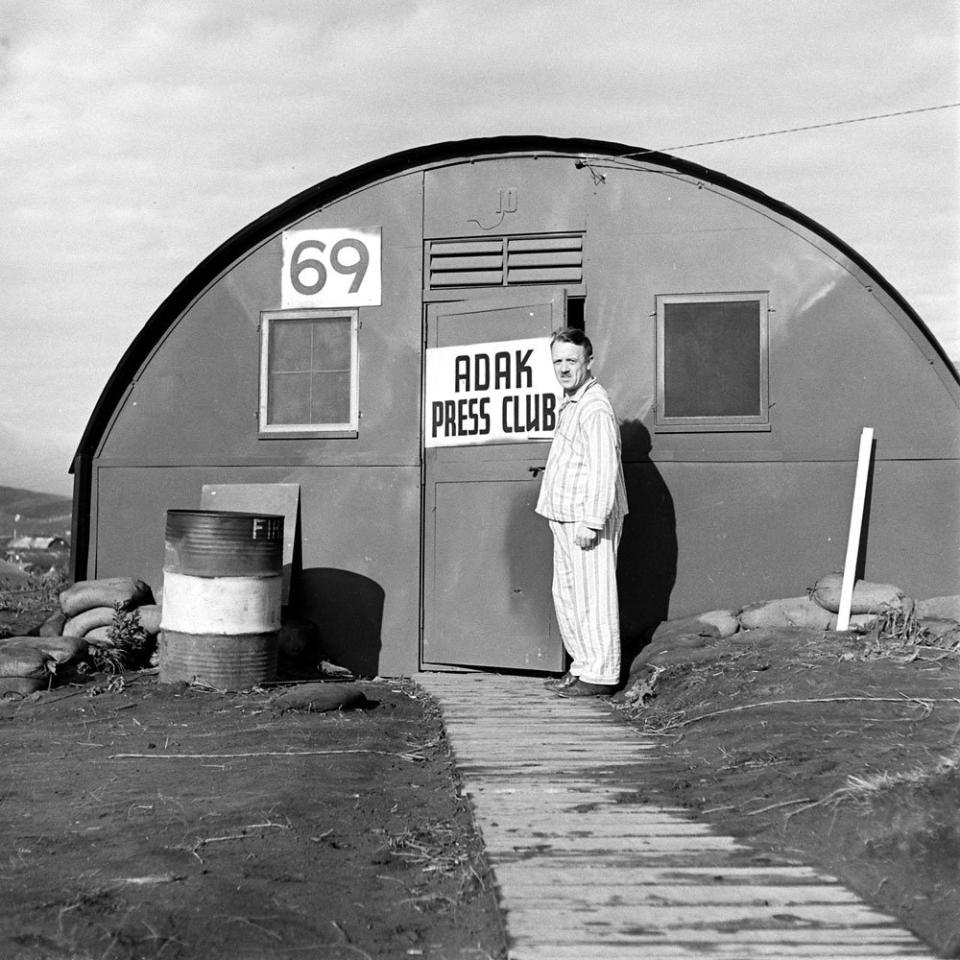 The "Press Club" on Adak Island, Aleutian Campaign, Alaska, 1943.