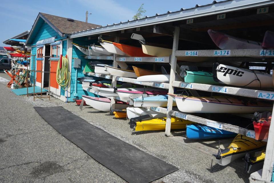 Boats are stored at the Community Boating Center on April 27, 2023, in Bellingham, Washington. The Center is in the middle of a capital campaign to fund a new, heated facility building on site.