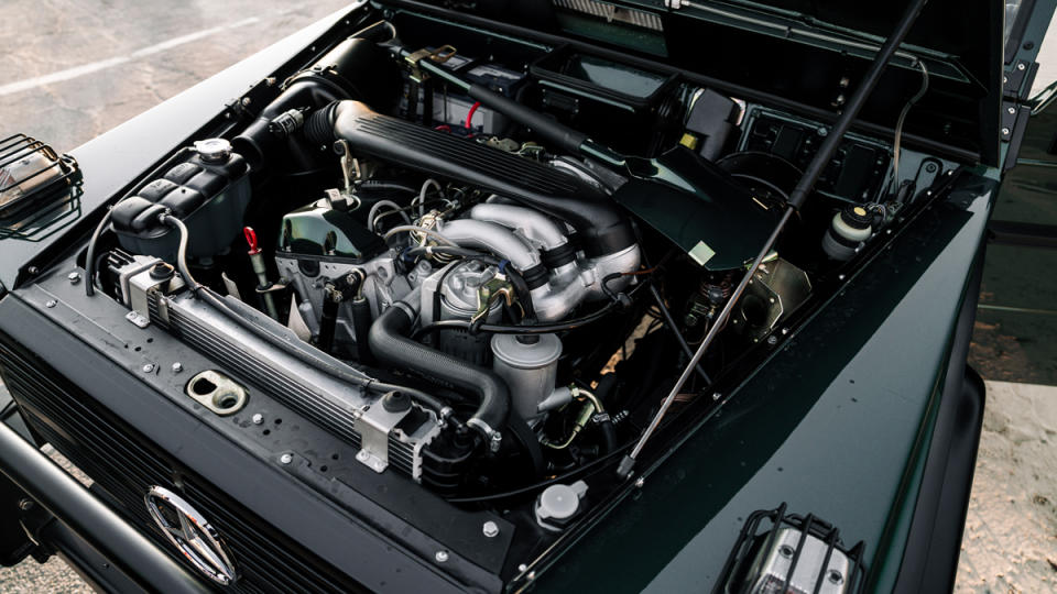 The inline-five diesel engine inside a 1991 Mercedes-Benz 250GD restomod from Expedition Motor Company. 