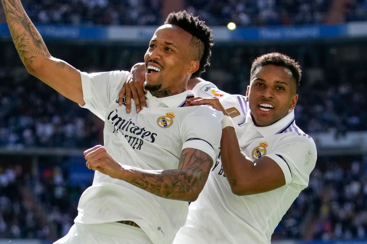 Eder Militao (left) scored in Real Madrid’s 3-1 victory over Espanyol (Bernat Armangue/AP) (AP)