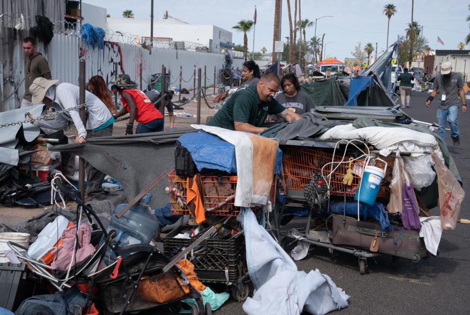 Phoenix cleared the sixth block of "The Zone" homeless encampment on Aug. 2, 2023, on Madison Street between 9th and 10th avenues in Phoenix.