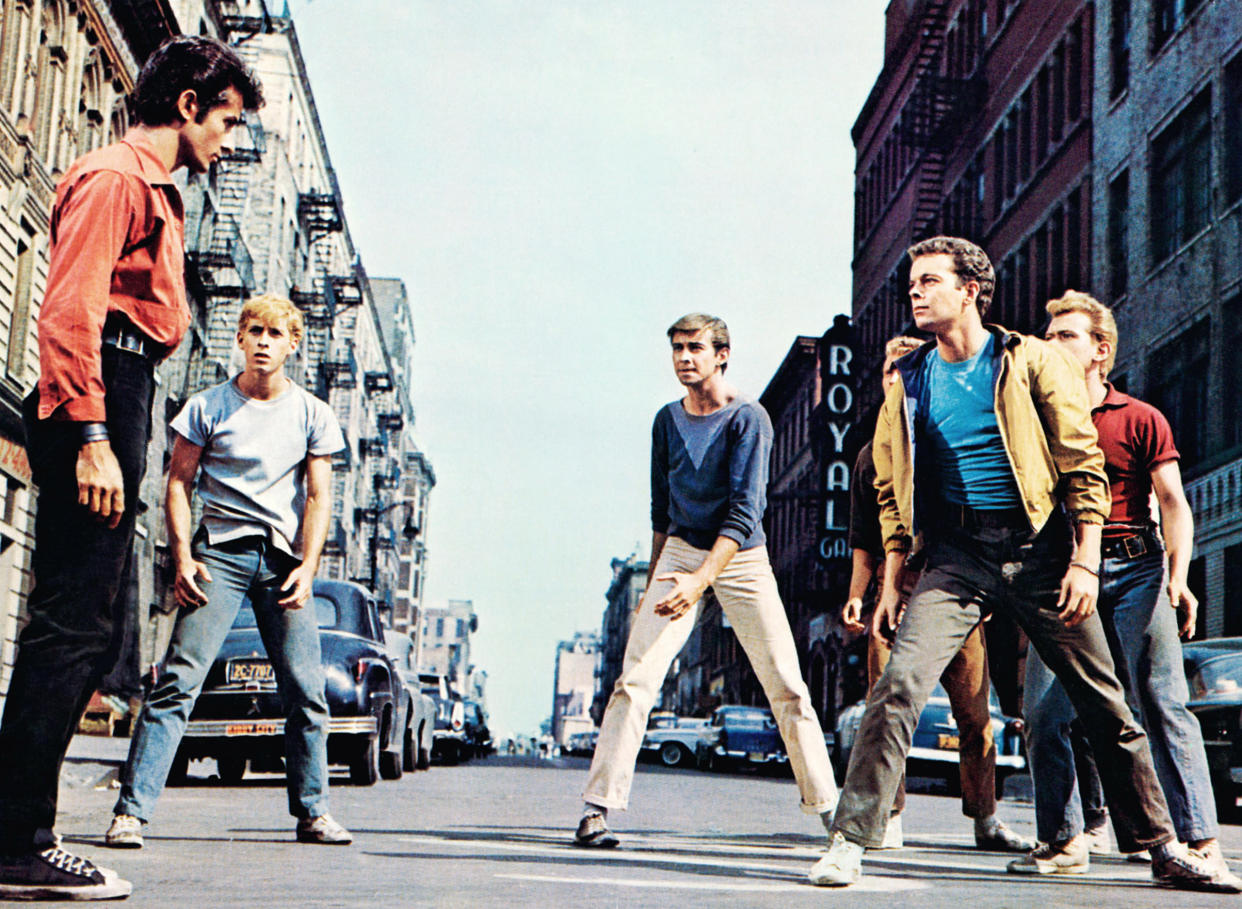 Bernardo (George Chakiris) and Riff (Russ Tamblyn) stare each other down in a scene from 1961's West Side Story (Photo: Courtesy Everett Collection)