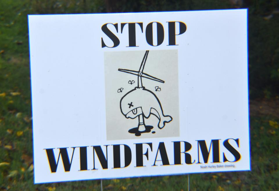 A lawn sign protests wind power projects outside a home on Lafayette Street in Cape May.