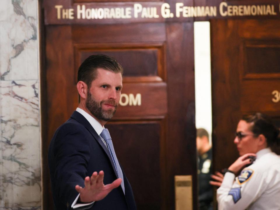 Former President Donald Trump’s son and co-defendant, Eric Trump arrives to attend the Trump Organization civil fraud trial (REUTERS)