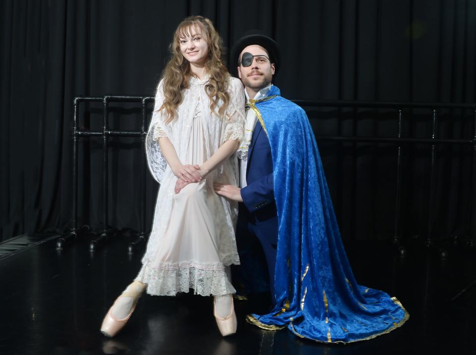 During rehearsal for "The Nutcracker" at Sovereign Ballet, Arie Frase, 17, left, portrays Clara and Tyler Shearer, 31, portrays Uncle Drosselmeyer in Millcreek Township on Nov. 26, 2022.