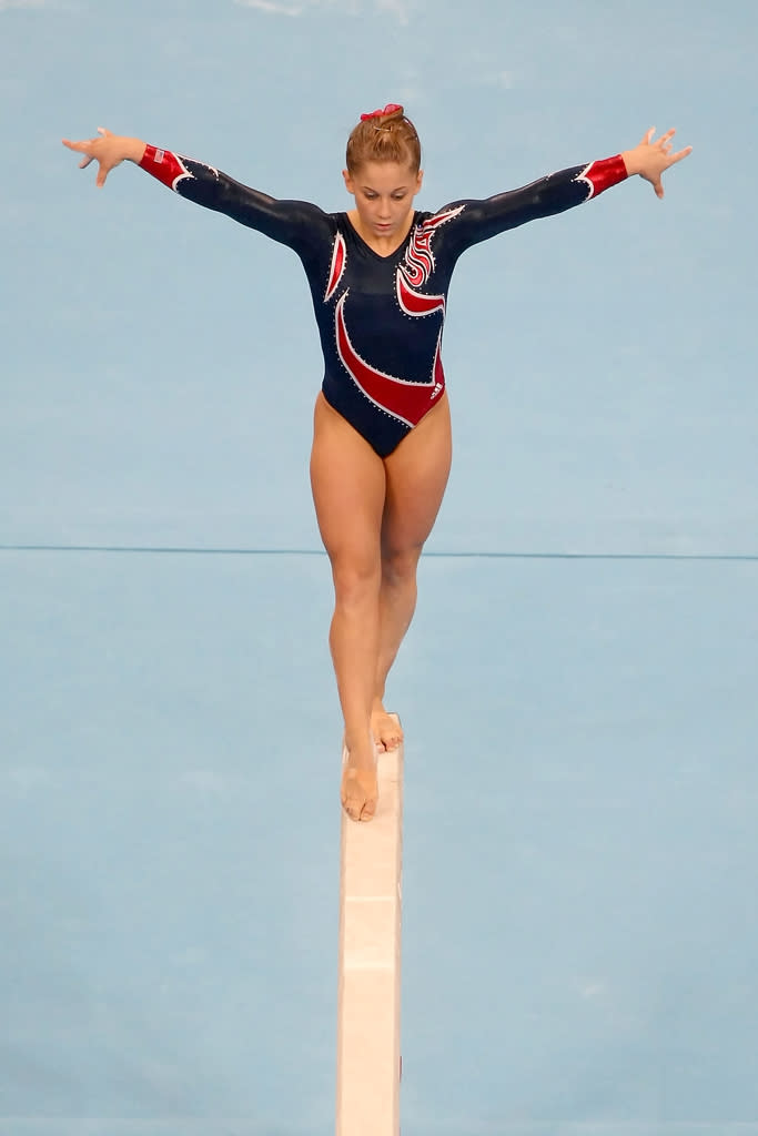 Shawn Johnson of the USA competes on the Women's Beam Final at the National Indoor Stadium on Day 11 of the Beijing 2008 Olympic Games on August 19, 2008 in Beijing, China.