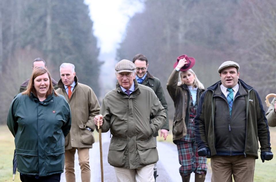 The Prince of Wales (centre), known as the Duke of Rothesay in Scotland, refused to answer questions about his brother (Kami Thomson/DCT Media/PA Wire)