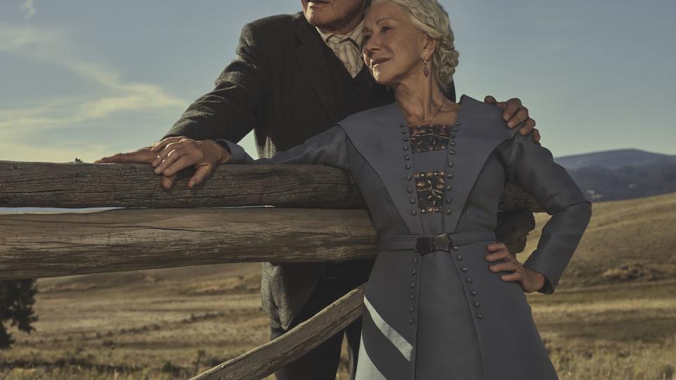 harrison ford as jacob dutton and helen mirren as cara dutton in 1923, streaming on paramount 2022 photo credit james minchin paramount