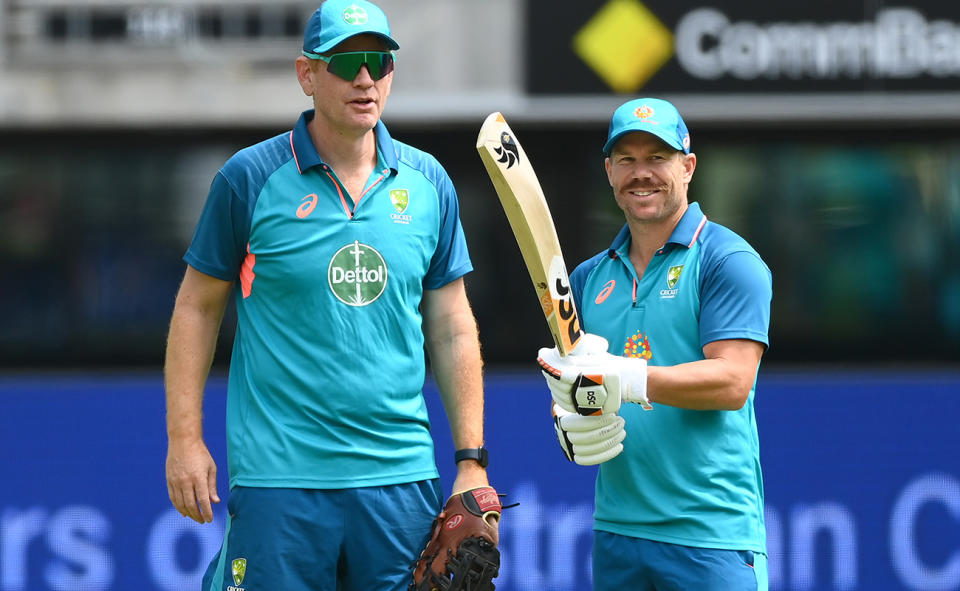 David Warner, pictured here with Australia coach Andrew McDonald.