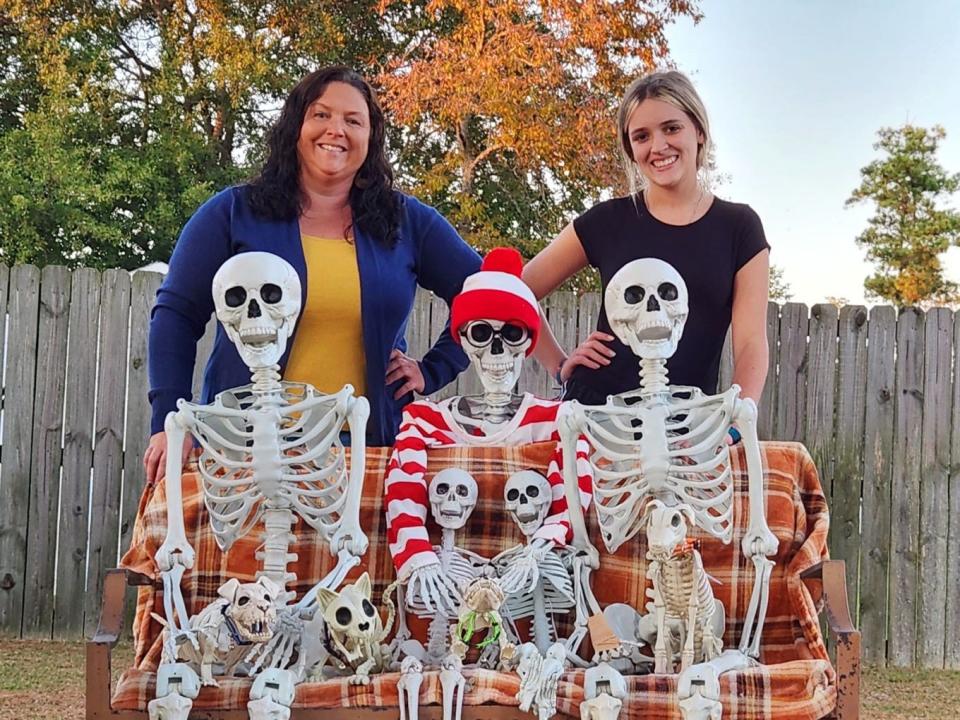 Valerie Lake and her daughter Maura are the creative force behind the Spinesteins, a Fayetteville family of skeletons whose whimsical displays raise funds to fight childhood cancer.