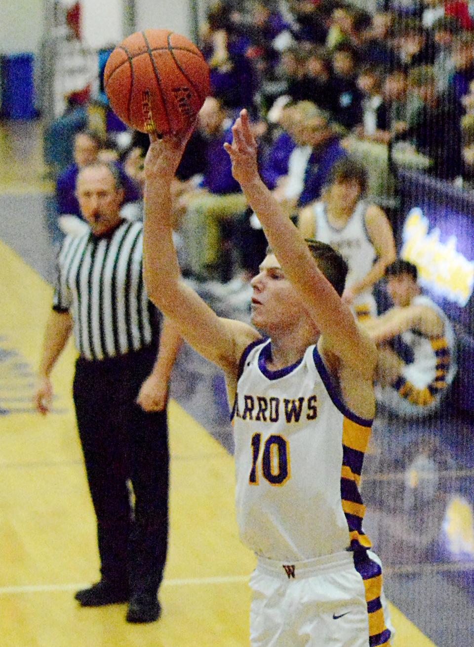 Watertown's Kohen Kranz shoots a 3-pointer during an Eastern South Dakota Conference boys basketball game against Pierre on Tuesday, Dec. 20, 2022 in the Watertown Civic Arena. Pierre won 64-46.