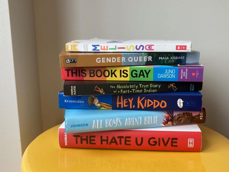 A number of books have been challenged in Iowa in recent years including "The Hate U Give," "All Boys Aren't Blue," "Hey, Kiddo," "The Absolutely True Diary of a Part-Time Indian," "This Book is Gay," "Gender Queer" and "Melissa."