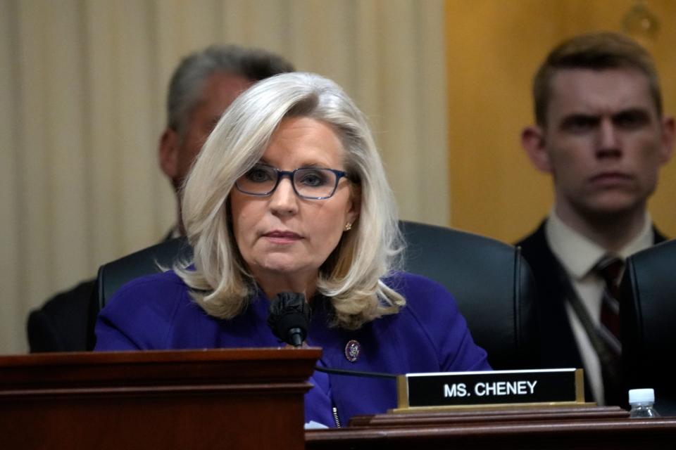 Rep. Liz Cheney, R-Wyo., attends the Select Committee to Investigate the January 6th Attack in Washington, D.C. on Dec. 19, 2022