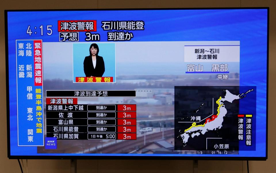 The tsunami warning is issued live on television after the 7.6 magnitude quake