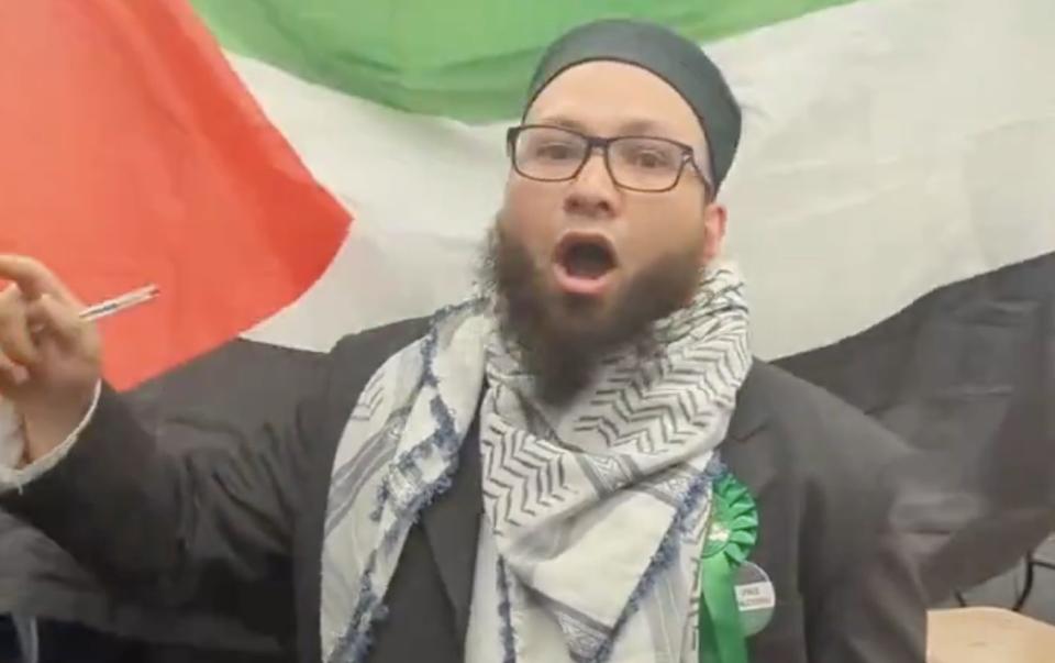 Mothin Ali, who won the Gipton and Harehills ward in Leeds for the Greens in last week's council elections, used his victory speech to promote the Palestinian cause