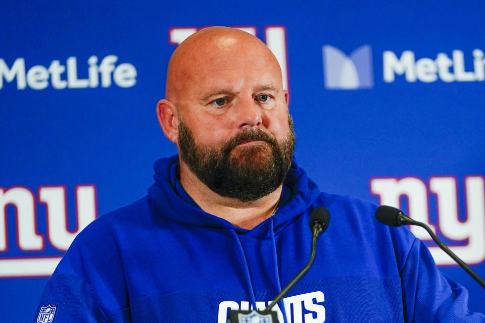 New York Giants head coach Brian Daboll answered questions about his fourth-down decision late in a loss to the Jets. (AP Photo/Frank Franklin II)