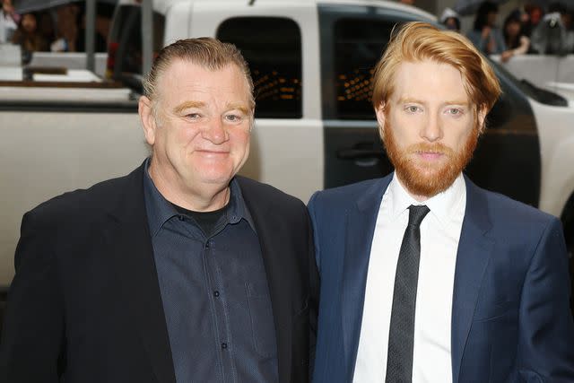 <p>Michael Tran/Getty </p> Brendan Gleeson and Domhnall Gleeson