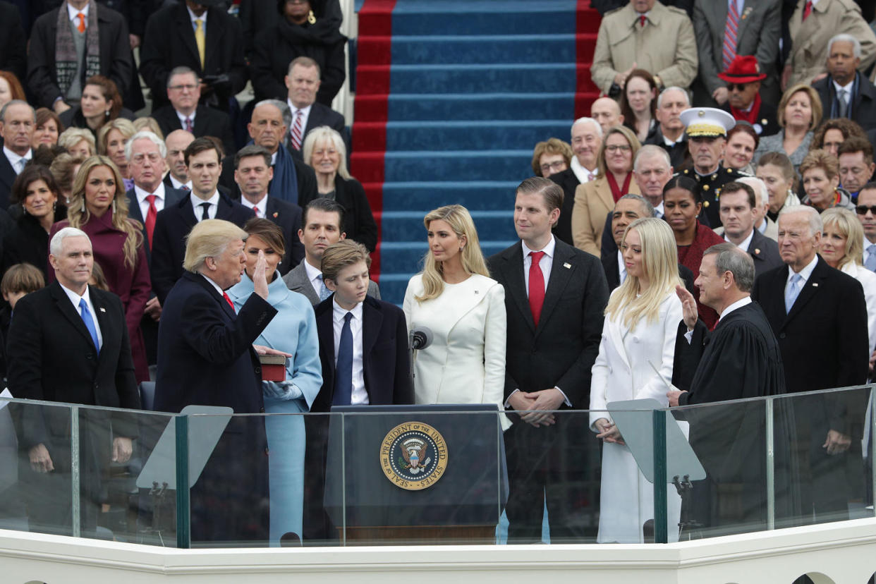 President Donald Trump takes the oath of office from Supreme Court Chief Justice John Roberts on the West Front of the U.S. Capitol (Alex Wong / Getty Images)