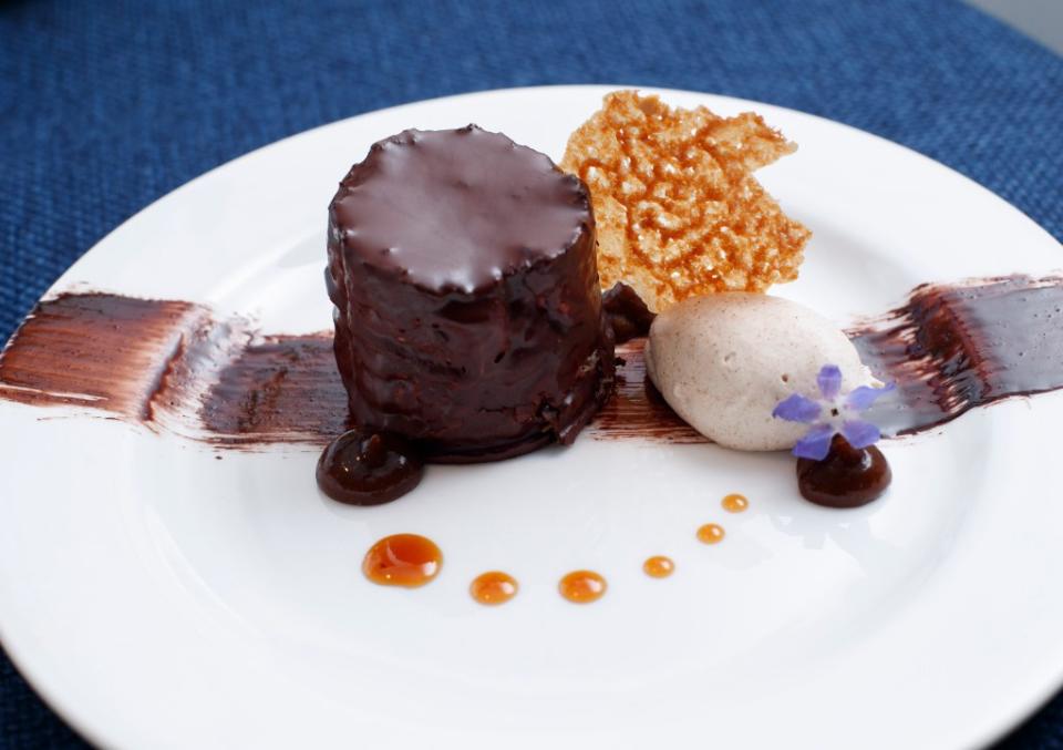 Walker’s winning Valrhona chocolate and prune Napolean cake with dark chocolate ganache. “If you open that up as a patient, you’re going to be very happy,” Samuelsson raved. Tamara Beckwith