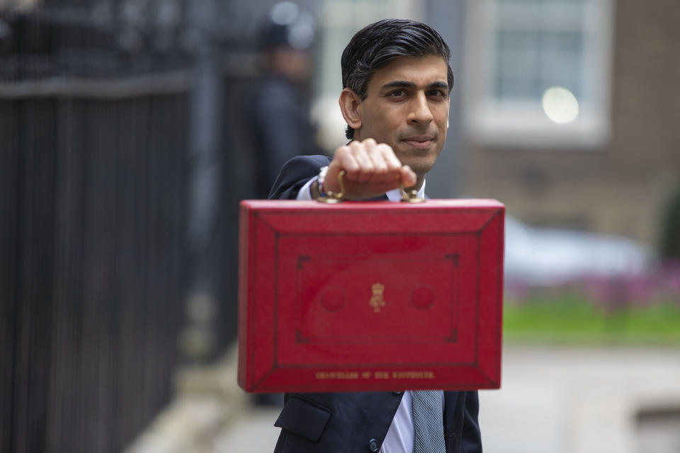UK chancellor Rishi Sunak with the budget box. Photo: HM Treasury/Flickr